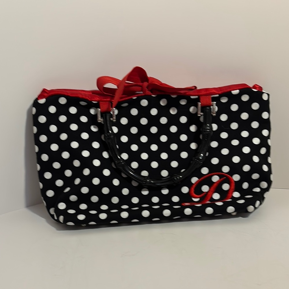 Polka Dot Tote Bag with Red Accents